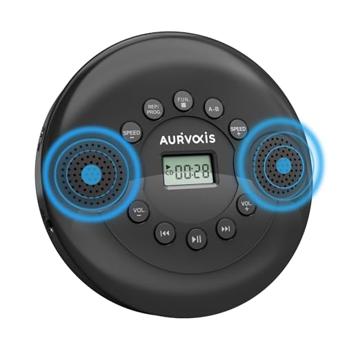 Portable CD Player with Bluetooth, Dual Speakers Mini Boombox, Rich Sound Quality, Easy Bluetooth Connectivity, Rechargeable, Anti-Skip, AUX Cable for Car & Home Headphone Aurivoxis TravelTone