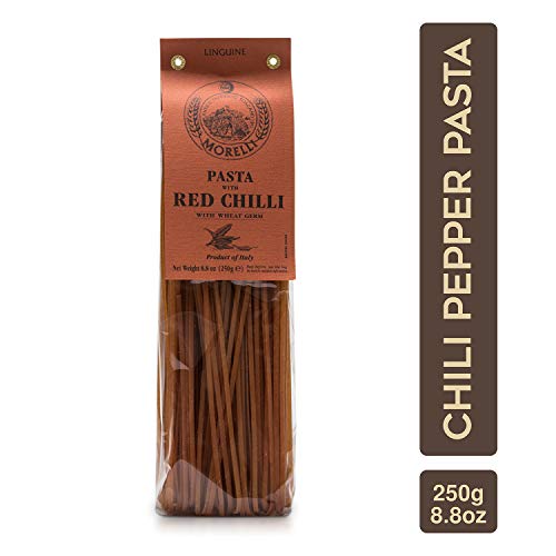 ANTICO PASTIFICIO MORELLI 1860 PASTA AL GERME DI GRANO Morelli - Linguine Pasta with Red Chili, Made in Italy - 8.8oz (250g)