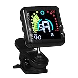 Guitar Tuner Rechargeable, Clip On Tuner with LCD Color Display with Guitar, Ukulele, Violin and Chromatic Tuning Modes, Professional Electric Guitar Tuner & Metronome for All Stringed Instruments