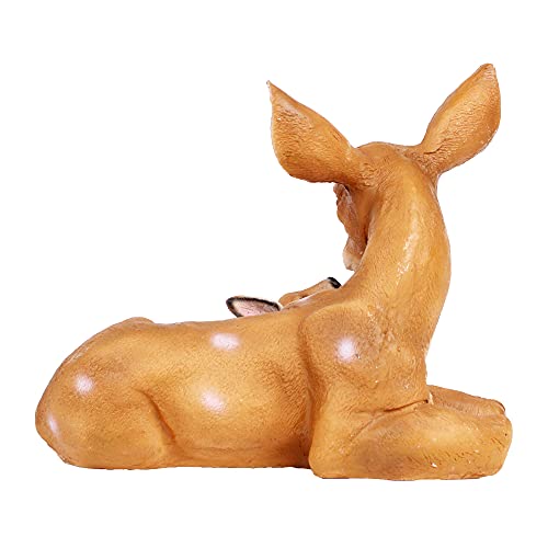 Wonderland Deer Sitting Statue (Mother and Baby) | Material Resin | Real Looking Statue for Home, Garden, Balcony Decoration (Dark Brown) | Length 15 Inches