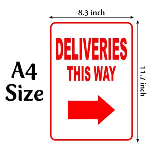 Image of CVANU Deliveries This Way Warning Safety Self-Adhesive Waterproof PVC Vinyl Sign Sticker Size (11.7inchX8.3inch) Pack of 5
