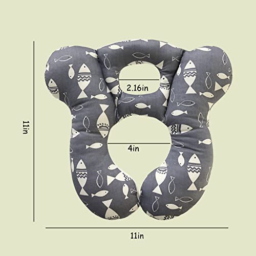 DEEZOMO Baby Travel Pillow,Soft and Skin Friendly Kids Cushion for Car Seat - Newborn Pillow for Pushchair,Car Seat,Travel (Gray Fish) - Thumbnail 3