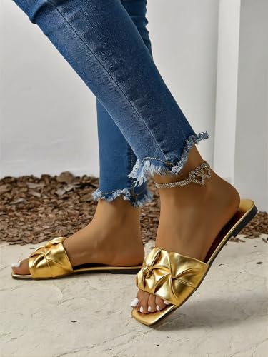 Image of GORGLITTER Women's Summer Cute Flat Sandals Dress Slide Sandals Square Toe Wedding Shoes Vacation Trendy Sandals 2026