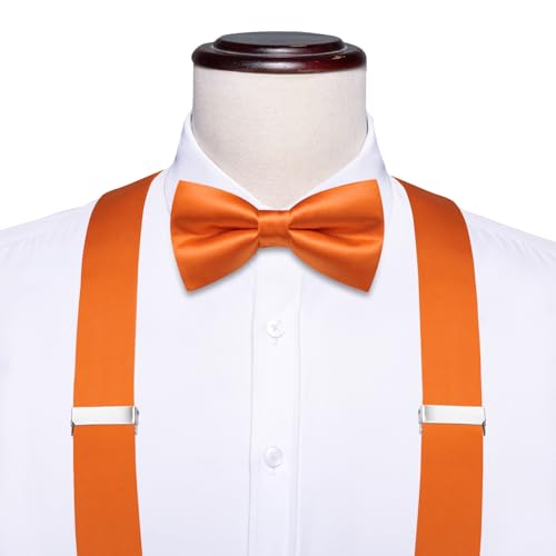 Image of Hi-Tie Men Suspender Bowtie Set Suspenders Pre-tied Bow Tie Pocket Square Cufflinks Adjustable Y Shape 6 Clips Braces Tuxedo