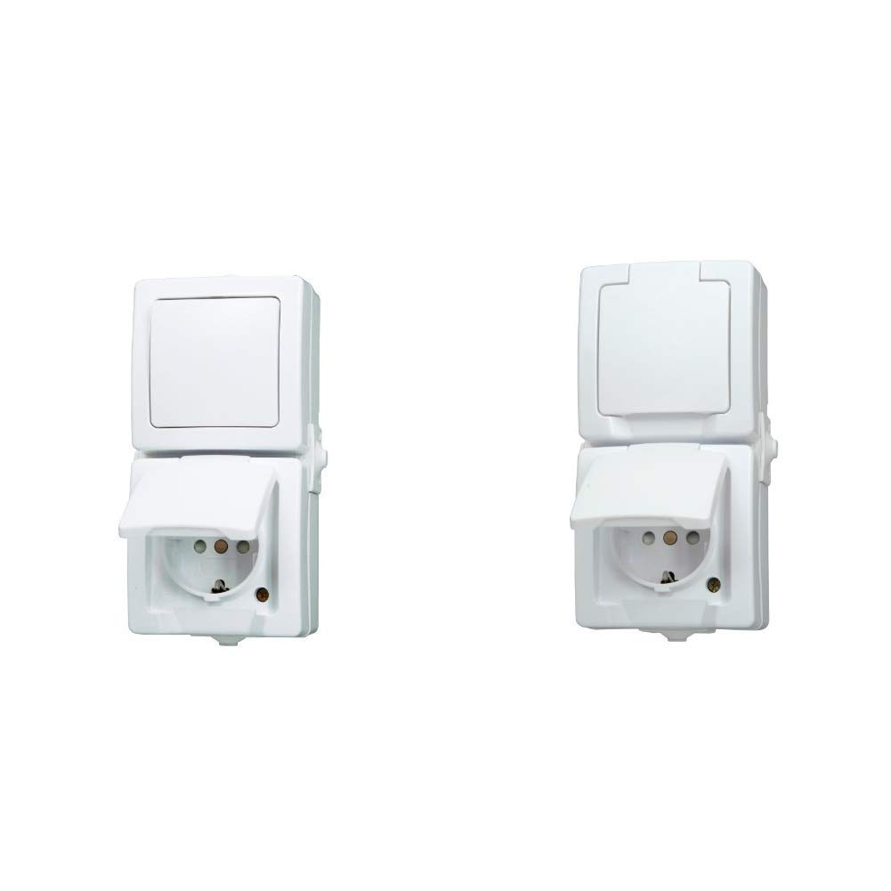 Kopp Nautic Steckdose IP44 Feuchtraum - Aufputz, 2-fach Schuko Mit Deckel + Schutzkontakt-Stecker, Grau & Schwarz