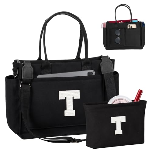 Image of Birthday Gifts for Women, Initial Tote Bag with Makeup Bag