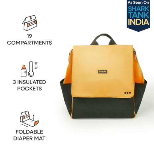 Image of Loopie Robin Diaper Bag | 19 Compartments | 3 Insulated Sections | Spill-Proof Pouch | Foldable Changing Mat | Unisex Design | Backpack, Sling, Tote| Laptop Section | Stroller Straps | 30 L