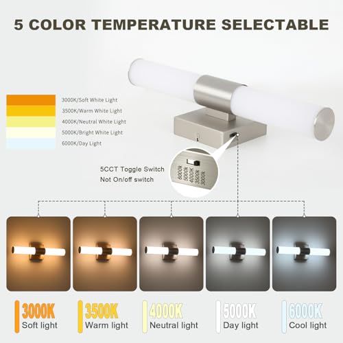 Image of Brushed Nickel Vanity Light for Bathroom Lights Fixtures Over Mirror 5CCT Dimmable Vanity Light Bar 15.74-Inch 12W Bathroom Lighting Fixtures for Mirror