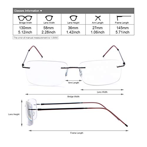 image for SUGLSS Rimless Bifocal Reading Glasses Blue Light Blocking Readers Fle