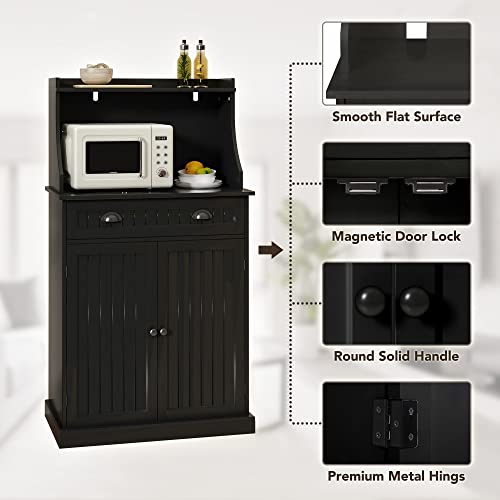 HOLTICO 54\" Freestanding Kitchen Pantry Storage Cabinet with Doors and Adjustable Shelves, Microwave Oven Cabinet with Drawer for Kitchen, Bathroom or Hallway, Classic Black - Thumbnail 4