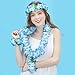 JSSHI Lush Hawaiian Headpiece,Hawaiian Flower Leis Jumbo Necklace Bracelets Headband Set with Leaf for Hawaiian Luau Party Decoration Supplies (with Green Leaves，Blue)