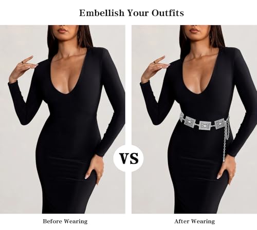 LIMHOO Women's Western Waist Belt Metal Chain Cowgirl Belt for Country Concert Outfits2