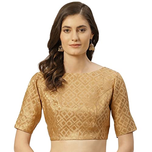 Image of Studio Shringaar Women's Readymade Brocade Elbow Length Sleeves Saree Blouse