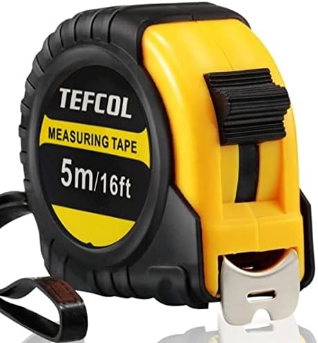 TEFCOL Retractable Tape Measure 5m 16Ft, Heavy Duty Nylon Coated Measuring Tape, Imperial and Metric Measurement with Metal Belt Clip (Black Yellow)