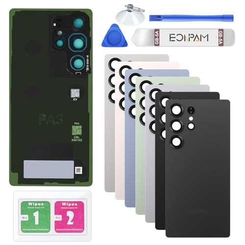 Eonpam Vitre Arrière pour Samsung Galaxy S25 Ultra S938 Origine Couvercle Batterie Remplacement avec Lentille de Caméra + Kit Réparation (Noir)