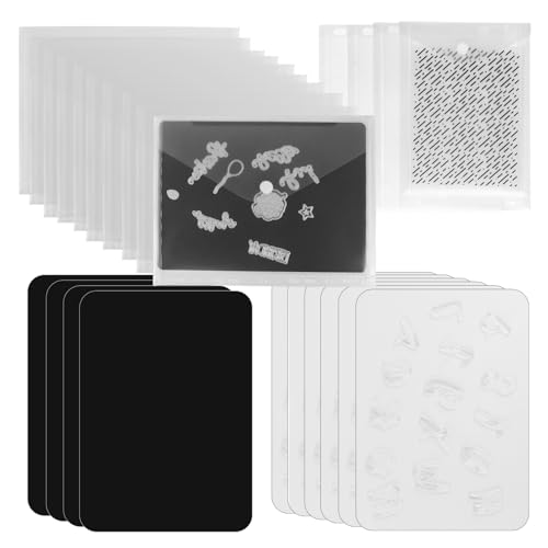 Image of 1.5mm Double-Sided Die Cut Storage Magnetic Sheets & Clear Stamp Storage Panels with Pockets, Resealable Envelope for Cutting Dies, Stencils & Embossing Folder Organizer