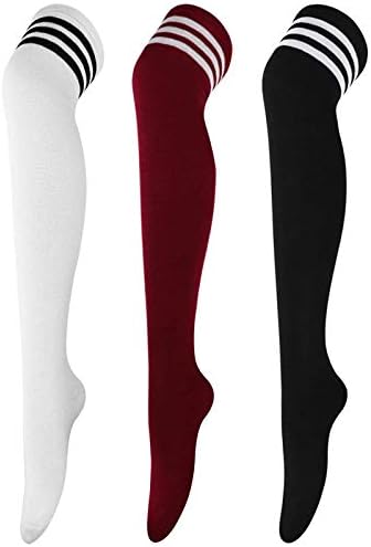 DRESHOW 3 Pairs Over Knee Thigh Socks Thigh High Socks Casual High Stockings Long Knee High Socks for Girl and Women