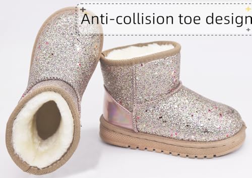 Image of Girls Winter Boots Toddler Girl Boots Warm Sparkle Sequin Outdoor Non-Slip Snow Boot for Little kids