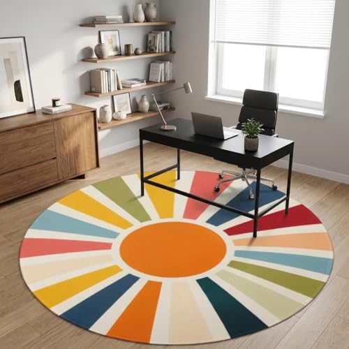 Tapete Boho redondo de 4 pies lavable a máquina miniatura 6