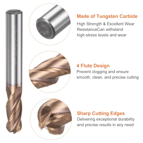 Image of HARFINGTON Ball Nose End Mill 4 Flute 3 /8 inch Diameter 3 /8 inch Shank Tungsten Carbide Spiral CNC Router Bits 1 inch Cutting Length Single End Ball Cutting Tool for Carving Engraving Grinding