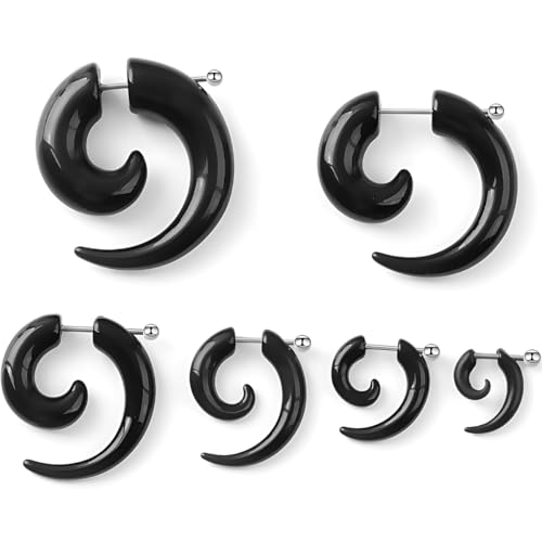 Decentraland 1 Pair 10 mm(00 G) Black Acrylic Swirl Spiral Tribal Fake Tapers Gauge Stretcher Gauges Expander Gage Stretching Kit Ear Tunnels Earrings Plugs Set Body Piercing Jewelry Women Men - Image 4