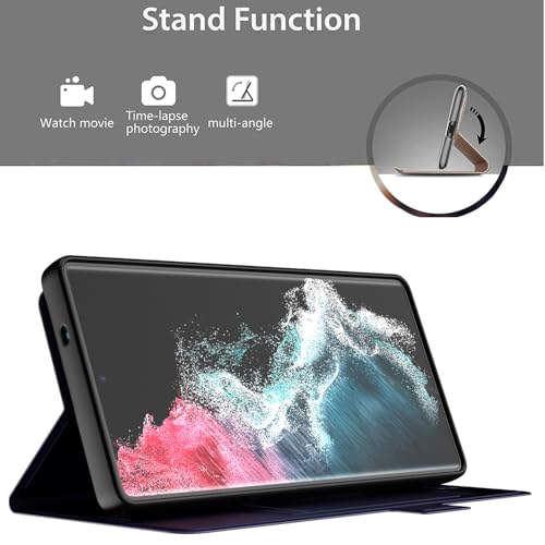 Image of Kapa Noble Slim Magnetic Leather Flip Case Cover for Samsung Galaxy S25 Ultra | Card Holder Stand Flip Wallet Case (Blue)