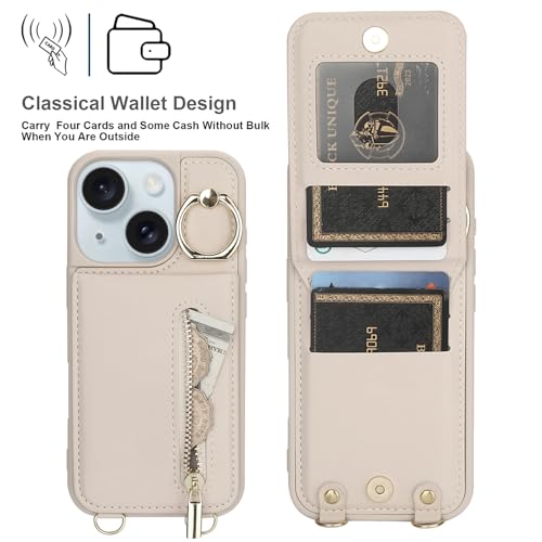 Jcxtrombulous Crossbody Wallet Case for iPhone 11 with Lanyard Strap Card Slot Holder RFID Blocking Ring Kickstand,Magnetic Flip Folio Zipper Purse Case, PU Leather Cover Handbag,Beige by Jcxtrombulous - Image 5