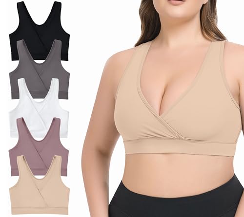 Image of VIMMYTHS Women Maternity Pregnancy Nursing Bras for Breastfeeding - 5Pack(S-4XL) - Racerback Comfrotable Bralette