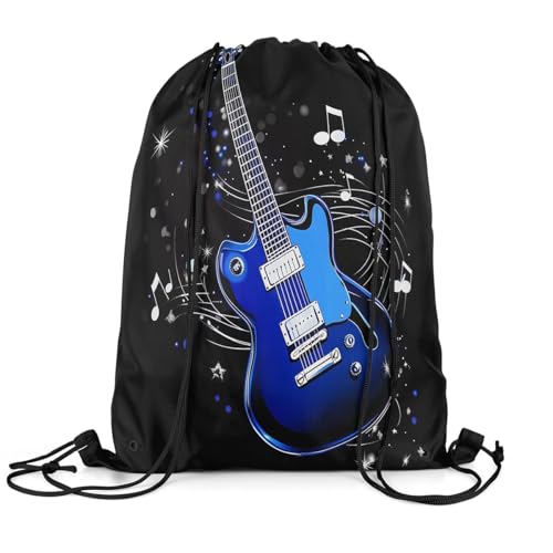 jejeloiu Guitar Drawstring Backpack 13x15.7inch Musical Pattern Gym String Bag Guitar Instruments Decor Sports Drawstring Sackpack
