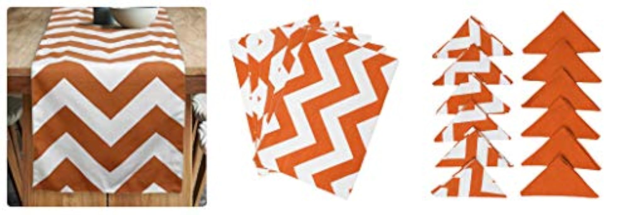 Chevron Printed Orange Runner with Place Mat & Napkin Set