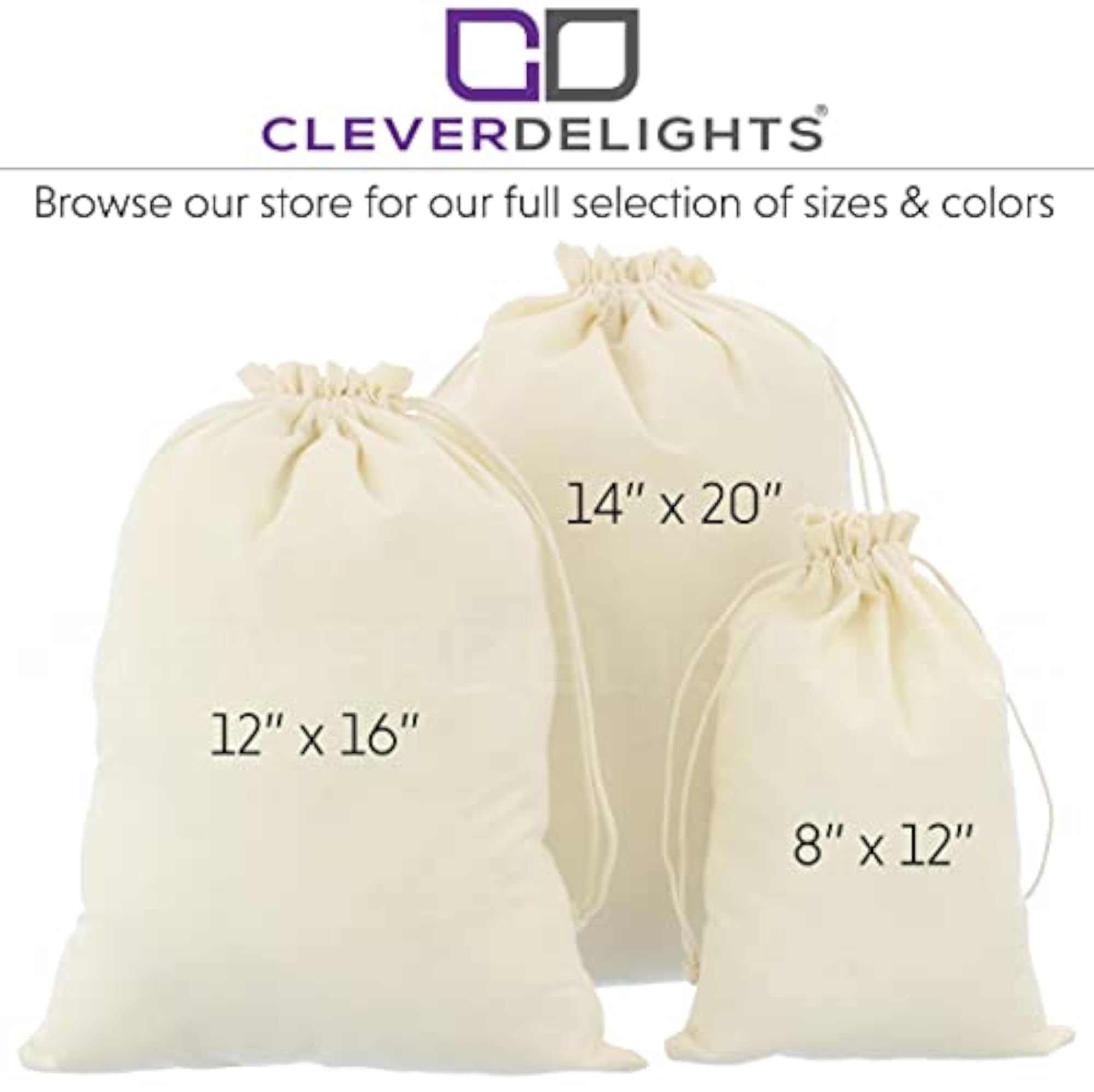 Cotton Bags - 12" x 16" - 5 Pack, Premium Muslin Drawstring Bag