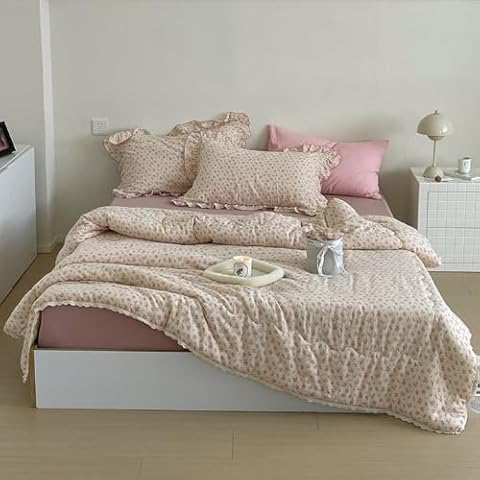 BuLuTu Pink Floral Kids Quilt Cover