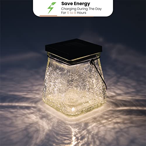 Landia Home 2 Packs Solar Crackle Glass Solar Lanterns Hanging Outdoor Waterproof 10 Lumens 3000K Decorative Large Crackle Glass Garden Led Lights No Wiring For Patio Backyard Garden Holidays, Black #TOP3