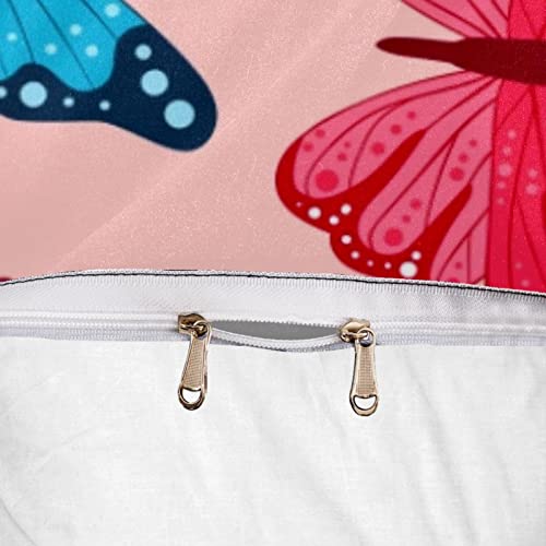 Parure de lit housse de couette douce motif papillon rose avec 2 taies d'oreiller linge de lit - 7
