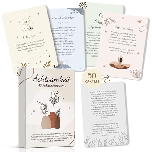 Achtsamkeitskarten Erwachsene 50 Affirmationskarten mit Geschenkbox | Positive Affirmationen, Übungen | Selfcare, Mutmacher, Selbstliebe,Motivation, Gute Laune, Glück, Dankbarkeit Achtsamkeit Geschenk
