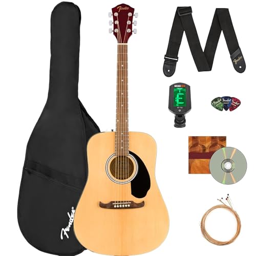 Fender FA-125 Dreadnought Acoustic Guitar - Natural Bundle with Gig Bag, Tuner, Strap, Strings,...