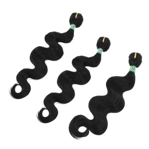 Healeved 3pcs Black Body Wave Synthetic Hair Bundles 16 18 Wavy Hair Extensions for Women Natural Look Lightweight Styling