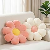 FSRONGXI Lot de 2 Coussin Fleur Coussins décoratifs en Forme de Marguerite en Peluche pour Chambre à Coucher, canapé, Chaise (Rose et Blanc, 38 x 38 cm)