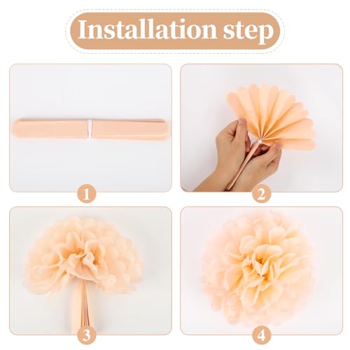 Image of BestoFun 16 PCS Hot Pink Orange Party Decorations Tissue Paper Flowers Pom Poms Decorations for Girl Groovy Birthday Baby Shower Wedding Bachelorette Room Wall Hanging Decor