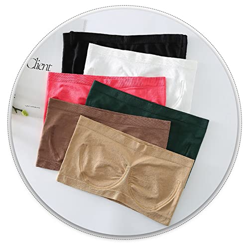 Women Stretch Strapless Bra - Summer Bandeau Crop Tube Top Bra,Seamless Plus Size Removable Padded (Dark Green,S) #TOP4