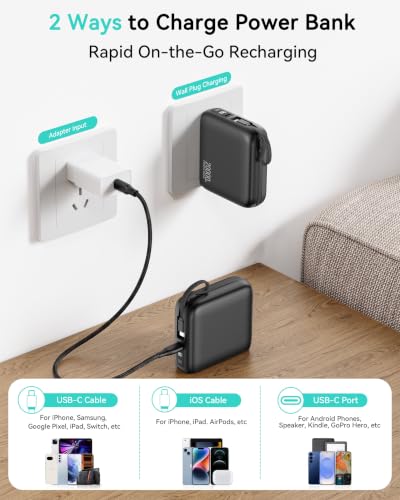 20000mAh Portable Charger, 22.5W Power Bank Built-In Cables and AC Plug - image 8