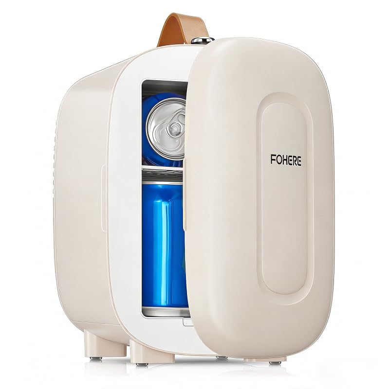 FOHERE Mini Frigo de Chambre 5 Litres/ 6 Canettes, Petit Frigo Thermoélectrique CA/CC, Cosmetique, Mini Réfrigérateurs pour Boissons, Nourriture, Beauté,...