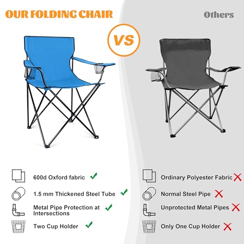 Image of HaSteeL Camping Chairs 4 Pack, Oversized Folding Chair with Cup Holders for Adults, Portable Chair & Carry Bag for Outdoor Backyard, Beach, Lawn, Patio, Picnic, Fishing, Oxford Fabric & Heavy Duty