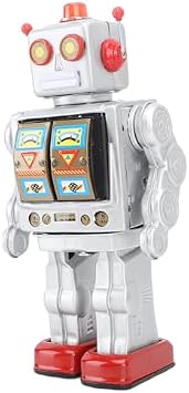 - Tin Robot Toy Retro Electric Rotating Action Figure Adult Collectible Model Silver