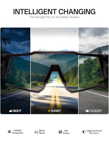 Foto von KAPVOE Photochromatische Selbsttönend Fahrradbrille TR90 Rahmen für Herren Damen Klar Sportsonnenbrille Sport Radfahren MTB Radbrille Sportbrille Fahren Baseball Laufen Blau Schwarz K9022