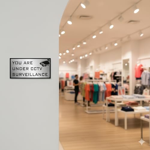 Image of Premium Brushed Silver You Are Under Surveillance Of CCTV Acrylic Sign Board Self adhesive Sign 5.5 inch by 9 inch, Mall Business Stores Cafe Shop corporate Hospital Hotel School Office