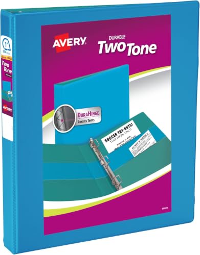 Image of AVERY Two-Tone Ring Binder 1 Inch | Slant Rings | DuraHinge Technology | Blue /Teal | Pack of 6