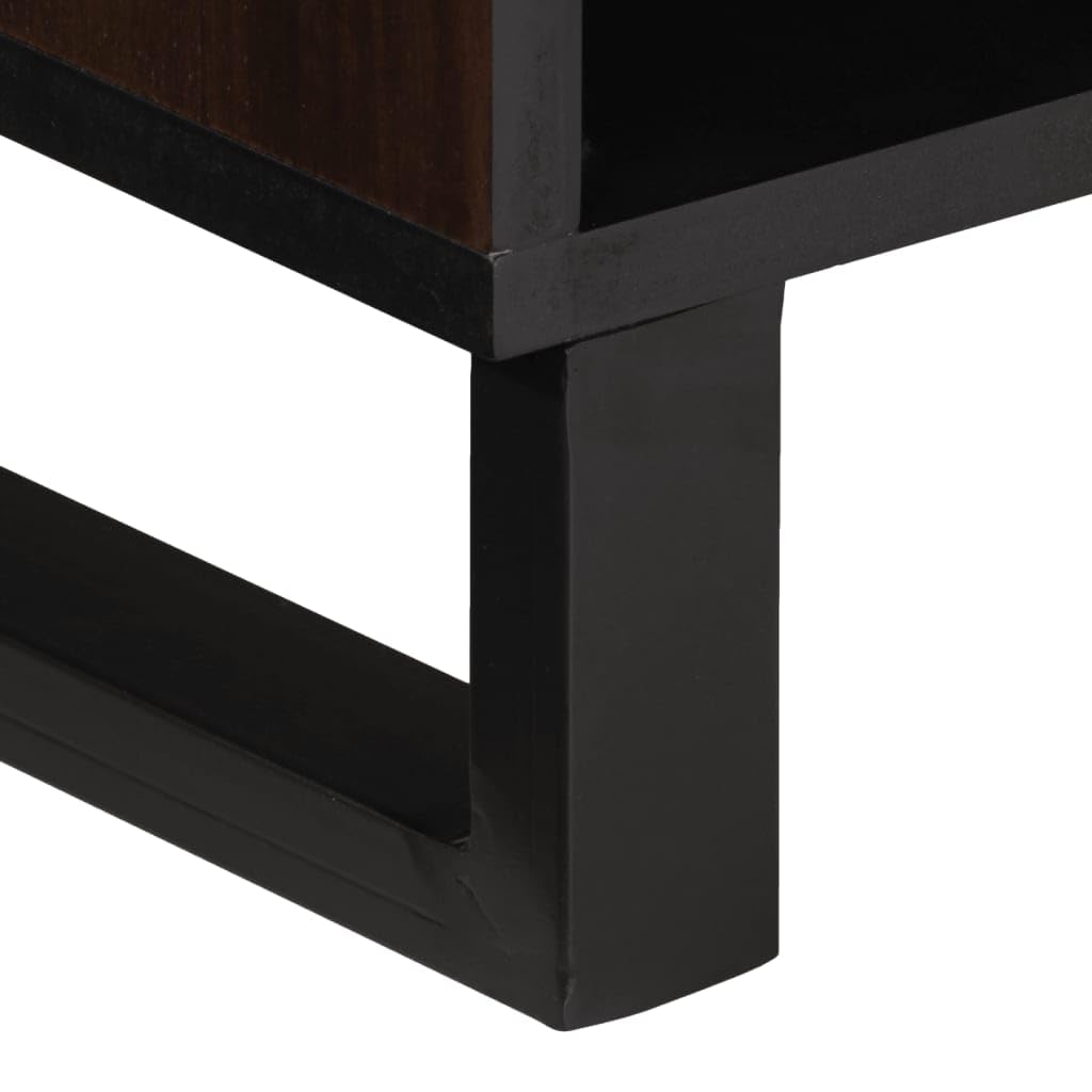 Mobile TV marrone in legno massiccio di mango, 100 x 34 x 46 cm, con cassetto e scomparti, stabile contenitore multimediale in stile industriale per soggiorno e ufficio