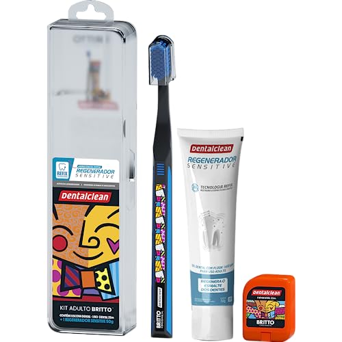 Dentalclean Kit Britto com Estojo, Escova de Dente, Fio Dental 20m e Creme Dental 50g - Cores Sortid