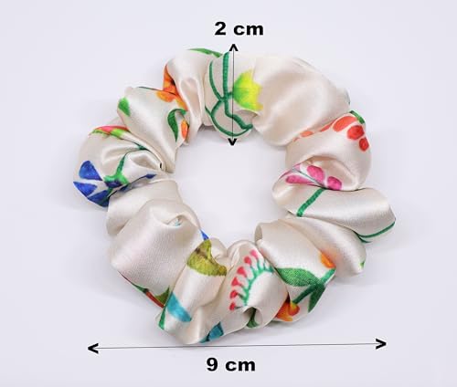 Image of Satin Scrunchies Hair Bands for Women | No-Damage Elastic Hair Ties for Ponytails & Buns | Fluffy & Stylish Rubber Bands | Free Size | Pack of 4 | Angel Blush Sm (Small Size)